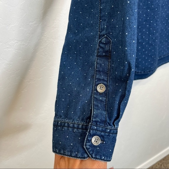 Madewell Indigo Pin Dot Chambray Popover Women Shirt Size Small - Picture 7 of 10